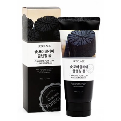 Пенка для умывания с древесным углем Charcoal Pore Clay Cleansing Foam, LEBELAGE   180 мл