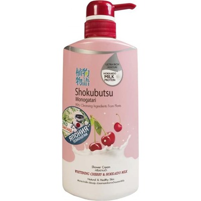 Крем-гель для душа Вишня и Молочко Хоккайдо Shokubutsu Monogatari Whitening Cherry Hokkaido Milk Shower Cream, CJ LION  500 мл