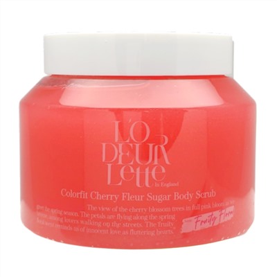 Сахарный скраб для тела с ароматом цветка вишни, In England Colorfit Cherry Fleur Sugar Scrub, LODEURLETTE, 500 г