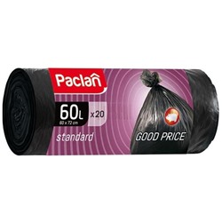 Мешки для мусора Standard черные 60*72 см 60 л, Paclan 20 шт