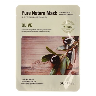 Тканевая маска для лица с экстрактом оливы Secriss Pure Nature Mask Olive, Anskin 25 мл