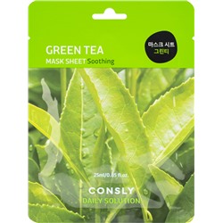 Маска тканевая для лица с экстрактом листьев зелёного чая, Green Tea Leaves, Consly, 25 мл