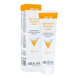 Cолнцезащитный антивозрастной крем для лица, Age Control Sunscreen Cream SPF 50, Aravia, 100 мл