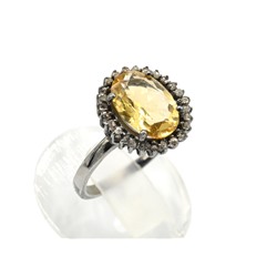 Кольцо С925 с цитрином и алмазами, размер 18, 3,5г