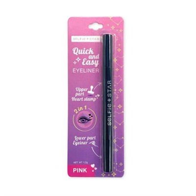 Подводка для глаз со штампом Сердце Розовая 2 in 1 Quick & Easy Eyeliner Heart stamp Pink, Selfie Star