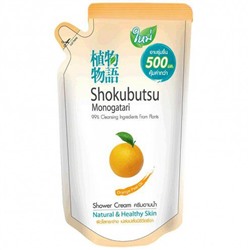 Крем-гель для душа с апельсиновым маслом Shokubutsu Monogatari Orange Peel Oil Shower Cream, CJ LION  500 мл (запаска)