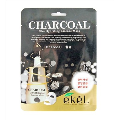 Тканевая маска для проблемной кожи с экстрактом угля Charcoal Ultra Hydrating Essence Mask, EKEL   25 г