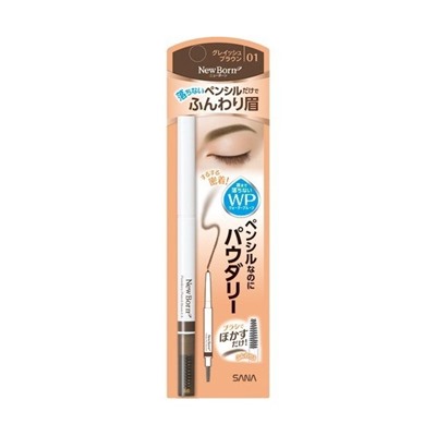 Мягкий пудровый карандаш для бровей с щеточкой NEW BORN POWDERY PENCIL BROW EX, тон 01, серо-коричневый, Sana