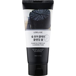 Пенка для умывания для сужения пор с древесным углем CHARCOAL PORE CLAY CLEANSING FOAM, LEBELAGE, 180 мл