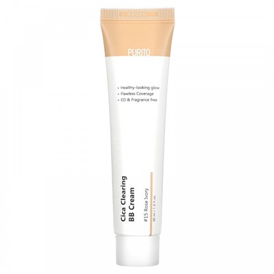 Крем ББ для чувствительной кожи с экстрактом центеллы азиатской Cica Clearing BB Cream 15 Rose Ivory, PURITO, 30 мл