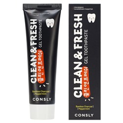 Паста зубная гелевая Clean&Fresh с бамбуковым углем и перечной мятой Bamboo Charcoal & Peppermint Gel Toothpaste, Consly, 105 г