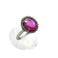 Кольцо С925 с рубином и алмазами, размер 17,5, 3,8г.