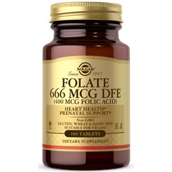 Solgar Folate 666 mcg DFE (Folic Acid) 400 mcg