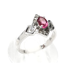 Кольцо С925 с турмалином розовым и алмазами размер 18, 3,1г